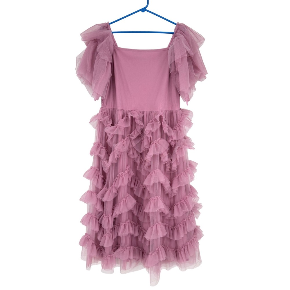 NEW JessaKae Isla Tulle Tiered Ruffle Flutter Sleeve Smocked Dress 1XL Lavendar - Picture 2 of 13